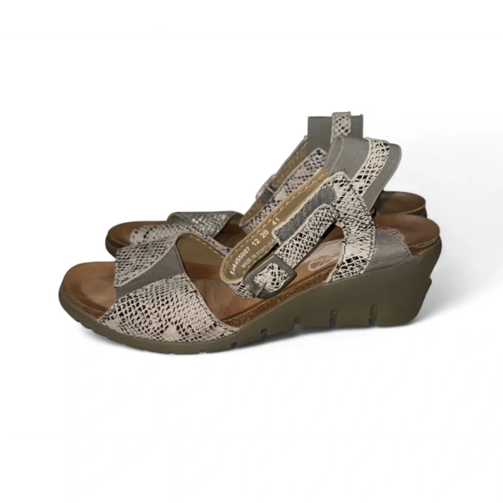 Fly London Snake Print Leather Wedge Sandals Comfort Platform EU‎ 41 US 10